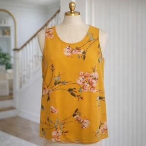 NORDSTROM Daniel Rainn Mustard Yellow Floral Sleeveless Blouse Sz XS